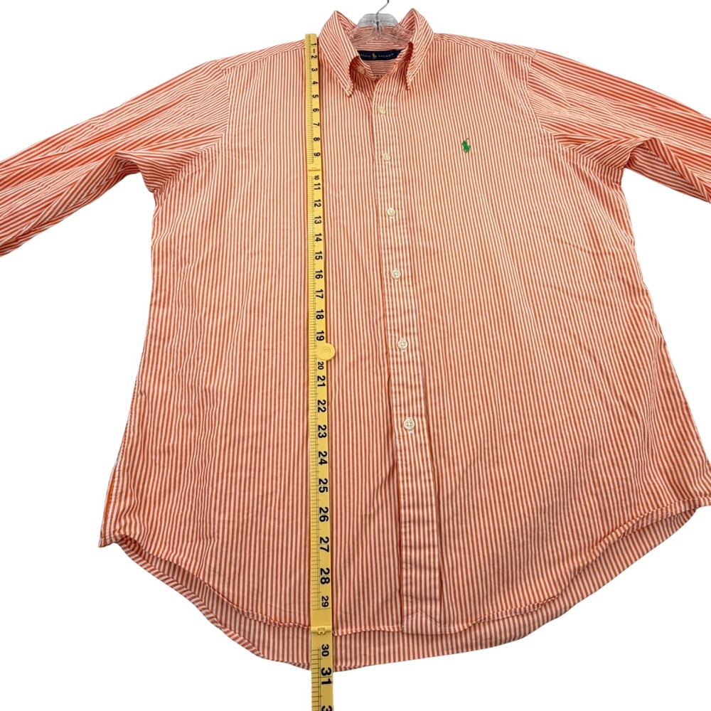 Ralph Lauren Button Down Shirt Men Large White Orange Striped Cotton Long Sleeve - Picture 11 of 12